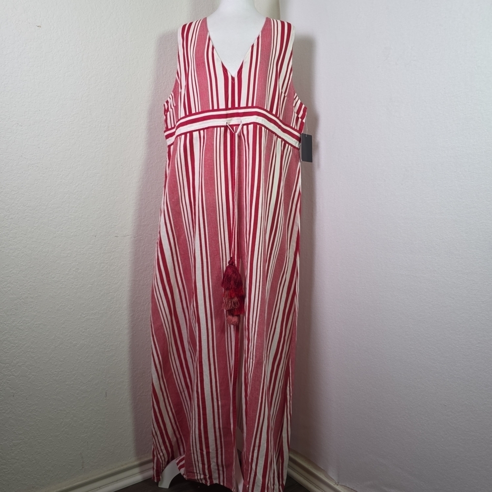 Bindu Tatiana Dress by Boston Proper Striped Tassel Maxi  Boho Resort Style XL